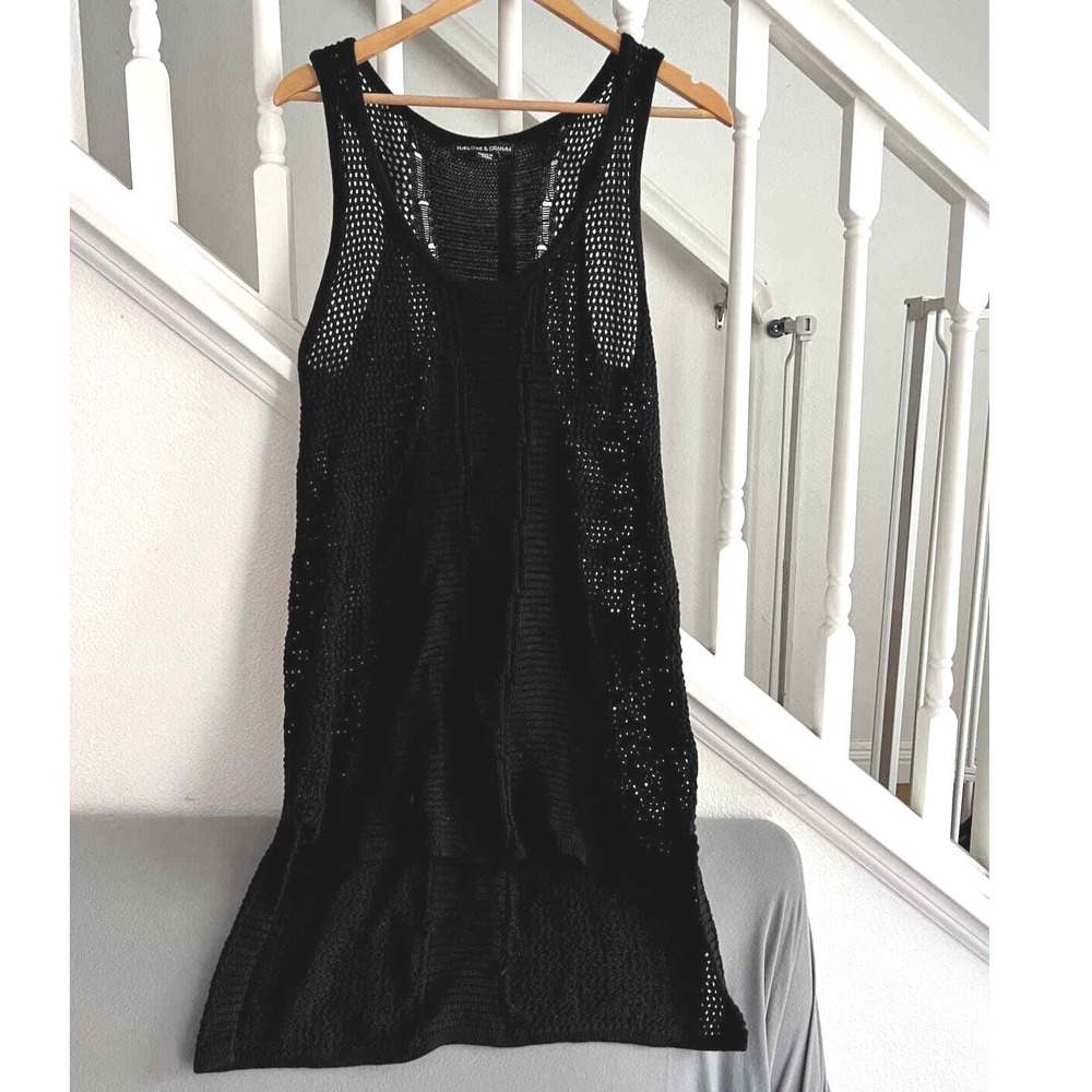 Harlowe & Graham Black Open Knit Sleeveless Beach Coverup M